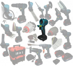 Elektrinių įrankių rinkinys 21 V 18 in 1: grandininis pjūklas, siaurapjūklis, smūginis plaktukas, kompresorius, &scaron;lifuoklis, suktuvas, automobilių plovykla, pūstuvas