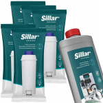 5 vnt. Sillar vandens filtrų rinkinys, skirtas Delonghi aparatams, su universaliu kalkių &scaron;alinimo preparatu 1000 ml.