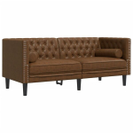 Dvivietė chesterfield sofa su pagalvėlėmis, ruda, dirbtinė oda