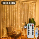 LED Užuolaidų Girlianda su Pultu, &Scaron;iltai balta