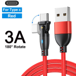 Itin greitas USB C įkrovimo laidas 180&deg; sukimasis, Raudona, skirta c tipui