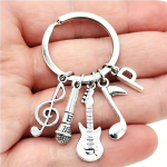 Muzikos Mėgėjo Raktų Pakabukas su Mikrofonu, Gitara ir Natomis, F