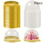 50vnt Plastikinės Keksiukų Formos su Skaidriu Dangteliu ,  Auksinis