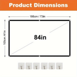 16:9 Ne&scaron;iojama Sustiprinta Dvipusė Projektoriaus Ekranė Namams , 213,36 cm