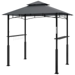 "Outsunny" grilio paviljonas su LED 243 x 148 x 248 cm vandeniui atsparus ugniai atsparus sodo paviljonas su dvigubu stogu, &scaron;oninėmis lentynomis, pavėsinėmis su UV apsauga, metalinis BBQ paviljonas, grilio palapinė vakarėliui BBQ pilka, Tamsiai pilka