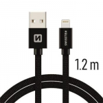 USB Kabelis Swissten Textile 3A Lightning, 1.2 m, juodos spalvos