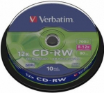"verbatim" cd-rw, 43480, 10 vnt., 700 mb, 12x, 80 min., 12 cm, be spausdinimo galimybės, tortinė dėžutė, skirta duomenų archyvavimui