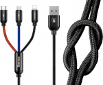 3in1 USB-A kabelis, 0,3 m, juodas