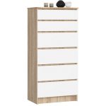 Komoda NORE K60 su 6-iais stalčiais, ąžuolo spalvos/balta