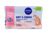 Drėgnos servetėlės kūdikiams Nivea Baby Soft & Cream Cleanse & Care Wipes 2x57 vnt.
