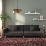 Dvivietė sofa-lova su dvejomis pagalvėmis, juoda, audinys