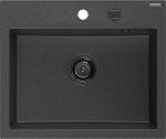 Granitinė virtuvinė plautuvė Mexen Oscar su sifonu, Black granite/Black