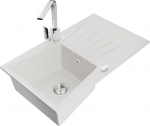 Granitinė virtuvinė plautuvė Mexen Cesar su mai&scaron;ytuvu ir sifonu, White/Chrome