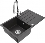 Granitinė virtuvinė plautuvė Mexen Bruno su mai&scaron;ytuvu ir sifonu, Black granite/Chrome