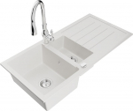 Granitinė virtuvinė plautuvė Mexen Andres su mai&scaron;ytuvu ir sifonu, White/Chrome