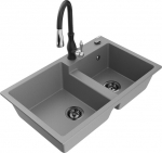 Granitinė virtuvinė plautuvė Mexen Tomas su mai&scaron;ytuvu ir sifonu, Grey/Black
