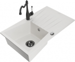 Granitinė virtuvinė plautuvė Mexen Cesar su mai&scaron;ytuvu ir sifonu, White/Black