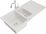 Granitinė virtuvinė plautuvė Mexen Andres su mai&scaron;ytuvu ir sifonu, White/Chrome