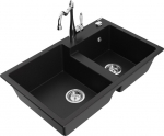 Granitinė virtuvinė plautuvė Mexen Tomas su mai&scaron;ytuvu ir sifonu, Black/Chrome