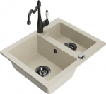 Granitinė virtuvinė plautuvė Mexen Carlos su mai&scaron;ytuvu ir sifonu, Beige+Black
