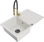 Granitinė virtuvinė plautuvė Mexen Bruno su mai&scaron;ytuvu ir sifonu, White/Black/Gold