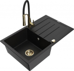 Granitinė virtuvinė plautuvė Mexen Bruno su mai&scaron;ytuvu ir sifonu, Black/Gold