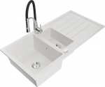 Granitinė virtuvinė plautuvė Mexen Andres su mai&scaron;ytuvu ir sifonu, White/Black/Chrome