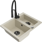 Granitinė virtuvinė plautuvė Mexen Carlos su mai&scaron;ytuvu ir sifonu, Beige+Black