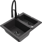 Granitinė virtuvinė plautuvė Mexen Carlos su mai&scaron;ytuvu ir sifonu, Black granite+Black