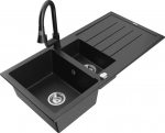 Granitinė virtuvinė plautuvė Mexen Andres su mai&scaron;ytuvu ir sifonu, Metallic black/silver/black