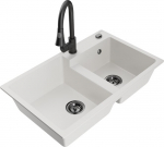 Granitinė virtuvinė plautuvė Mexen Tomas su mai&scaron;ytuvu ir sifonu, White/Black
