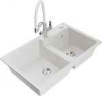Granitinė virtuvinė plautuvė Mexen Tomas su mai&scaron;ytuvu ir sifonu, White/White/Chrome