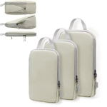 Kompresinis lagaminų krep&scaron;ių dėklas Compression Packing Cubes, 3 dalių, smėlio spalvos