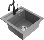 Granitinė virtuvinė plautuvė Mexen Vito su mai&scaron;ytuvu ir sifonu, Grey+Black