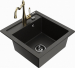 Granitinė virtuvinė plautuvė Mexen Vito su mai&scaron;ytuvu ir sifonu, Metallic black/gold+Gold