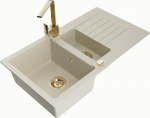 Granitinė virtuvinė plautuvė Mexen Matias su mai&scaron;ytuvu ir sifonu, Beige/Gold