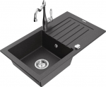 Granitinė virtuvinė plautuvė Mexen Pablo su mai&scaron;ytuvu ir sifonu, Black granite/Chrome