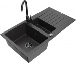 Granitinė virtuvinė plautuvė Mexen Matias su mai&scaron;ytuvu ir sifonu, Black granite/Black