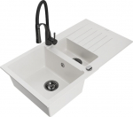 Granitinė virtuvinė plautuvė Mexen Matias su mai&scaron;ytuvu ir sifonu, White/Black