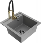 Granitinė virtuvinė plautuvė Mexen Vito su mai&scaron;ytuvu ir sifonu, Grey+Black/Gold