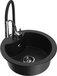 Granitinė virtuvinė plautuvė Mexen Diego su mai&scaron;ytuvu ir sifonu, Black/Chrome