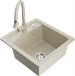 Granitinė virtuvinė plautuvė Mexen Vito su mai&scaron;ytuvu ir sifonu, Beige