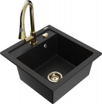 Granitinė virtuvinė plautuvė Mexen Vito su mai&scaron;ytuvu ir sifonu, Black+Gold