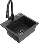 Granitinė virtuvinė plautuvė Mexen Milo su mai&scaron;ytuvu ir sifonu, Black granite+Black