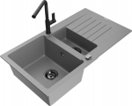 Granitinė virtuvinė plautuvė Mexen Matias su mai&scaron;ytuvu ir sifonu, Grey/Black