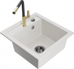Granitinė virtuvinė plautuvė Mexen Vito su mai&scaron;ytuvu ir sifonu, White+Black/Gold