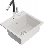 Granitinė virtuvinė plautuvė Mexen Milo su mai&scaron;ytuvu ir sifonu, White+Black/Chrome