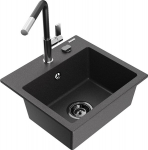 Granitinė virtuvinė plautuvė Mexen Milo su mai&scaron;ytuvu ir sifonu, Black granite+Black/Chrome