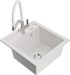 Granitinė virtuvinė plautuvė Mexen Vito su mai&scaron;ytuvu ir sifonu, White+White/Chrome