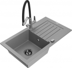Granitinė virtuvinė plautuvė Mexen Pablo su mai&scaron;ytuvu ir sifonu, Grey/Black/Chrome